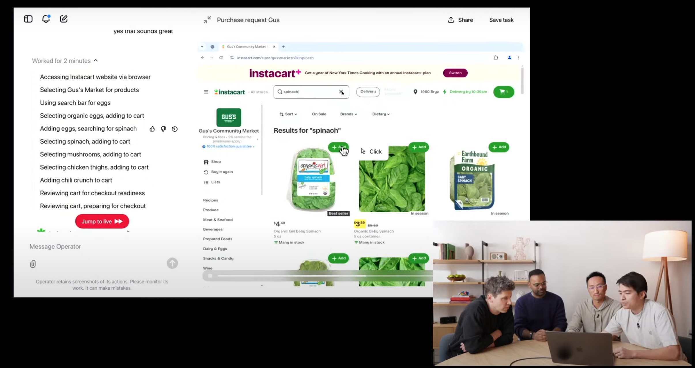 Operator picks the more expensive spinach on Instacart